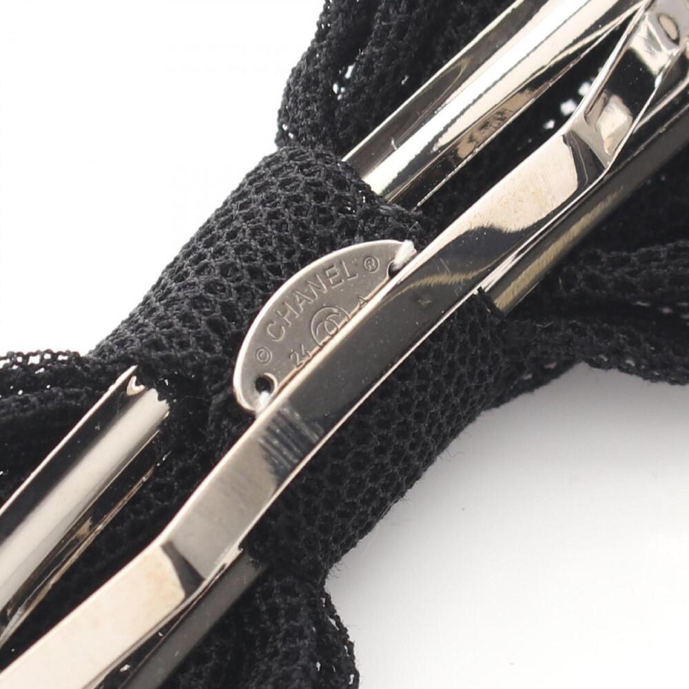 Chanel Coco Mark Ribbon Barrette Accessory, Fabric, Rhinestone, Women's, Black - Picture 3 of 5
